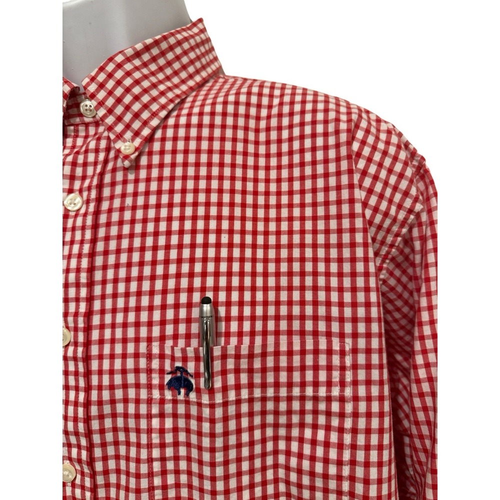 Vintage Brooks Brothers Shirt Mens L‎ Red White Gingham Button Pocket Logo